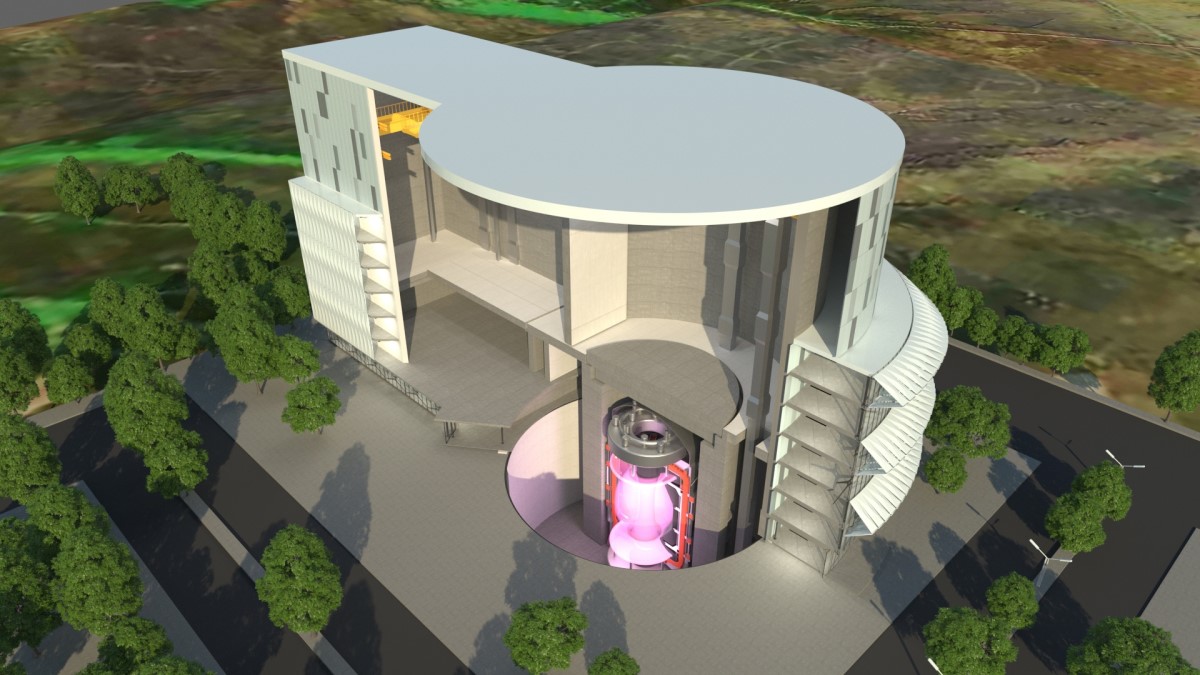 Fusion pathway Schematic rendering of the proposed STEP fusion energy plant, with cut-away showing the reactor vessel. (Courtesy: UKAEA)