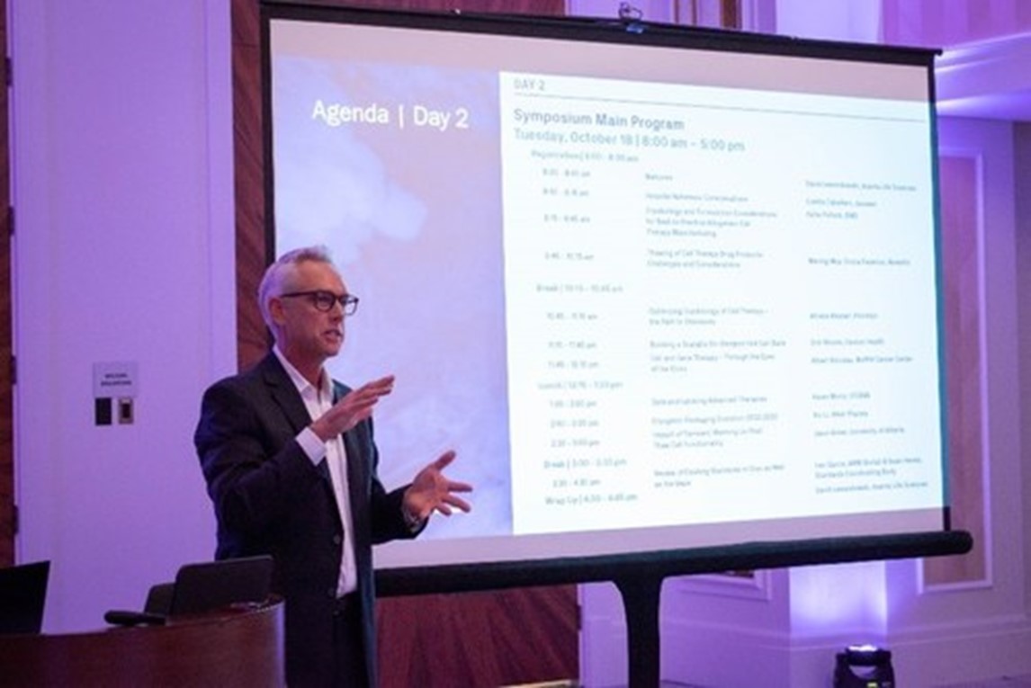 Image: David Lewandowski, Director, Business Development for Cell and Gene Therapy at Azenta speaks at the symposium. Credit: Azenta