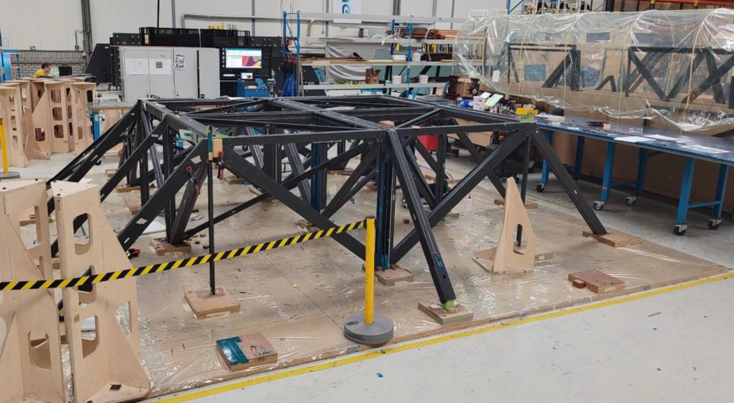 Carbon fiber-reinforced plastic truss assembly for the primary mirror backup structure of FYST. Credit: CCAT Observatory, Inc.
