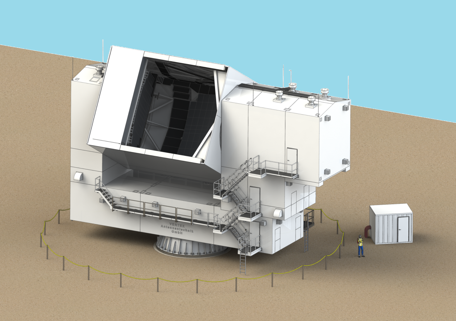 Rendering of the Fred Young Submillimeter Telescope. Credit: CPI Vertex Antennentechnik GmbH