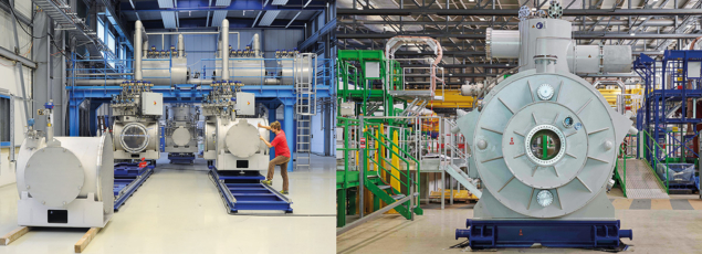 Test and measurement: The STF (left) handled the volume testing of FAIR’s SIS100 dipole magnets (110 in total). Meanwhile, CERN’s specialist test facility (right) is overseeing acceptance of Super-FRS superconducting magnets prior to delivery to Darmstadt. Credit: Gabi Otto/GSI; Stephan Russenschuck/CERN
