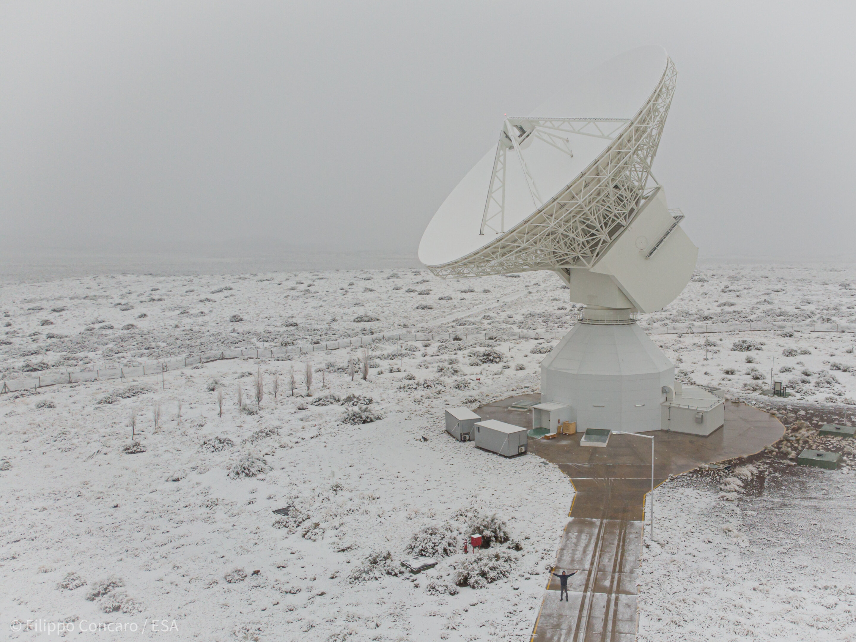 A snowy day at ESA's deep space tracking station in Malargüe, Argentina. Credit: ESA / Filippo Concaro